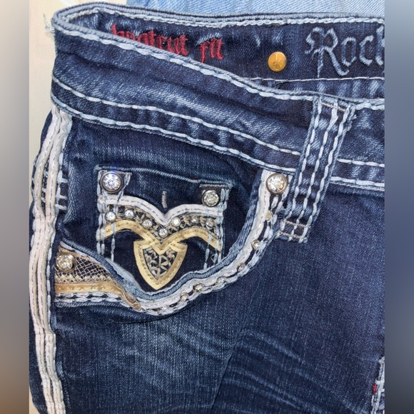 ROCK IN LA Womens 7 Rhinestone Embellished Rebel Western Bootcut Jeans waist 28” - Picture 11 of 14